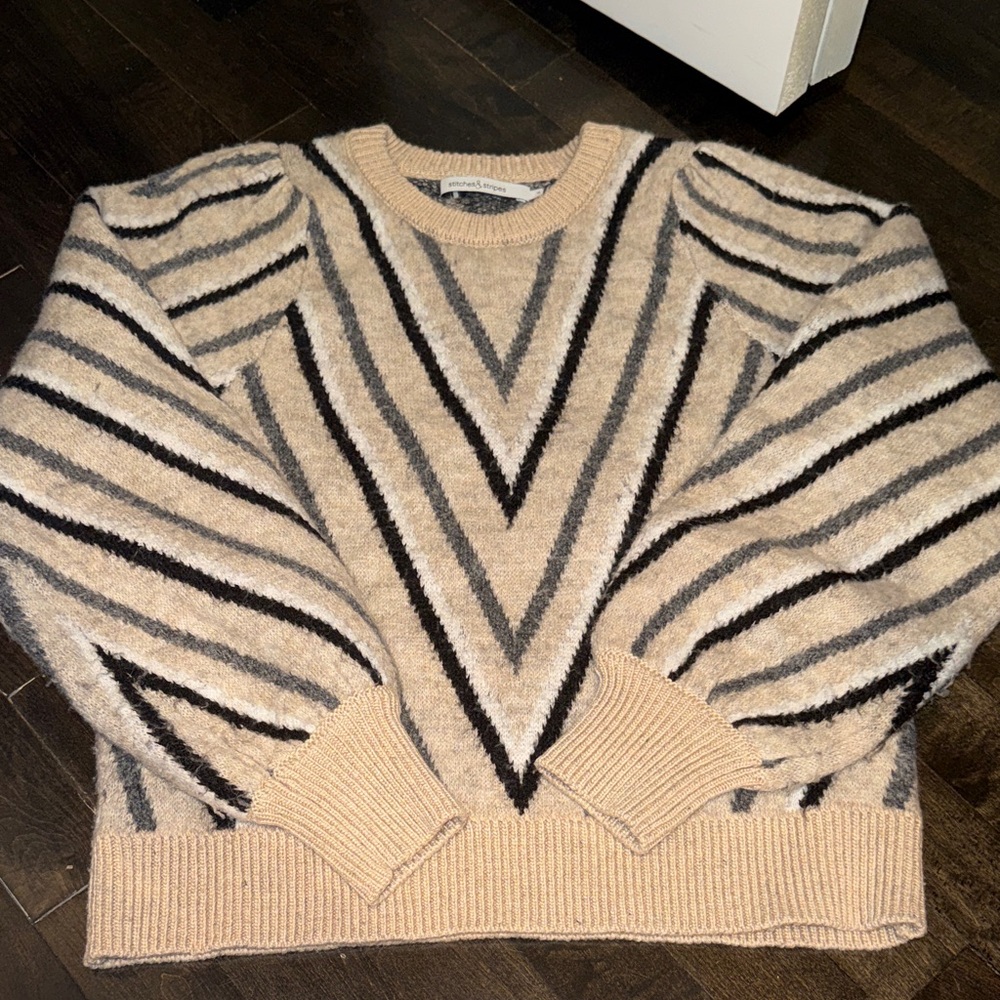 Chevron Stripe Crewneck Sweater in Beige by stitches & stripes